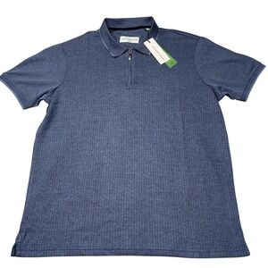 Report Collection textured polo shirt navy 1/4 Zip Lg NWT